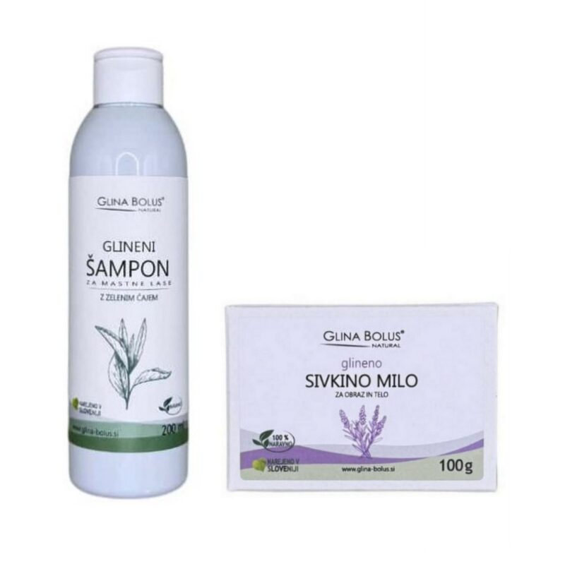 Glineni šampon z zelenim čajem + Sivkino glineno milo