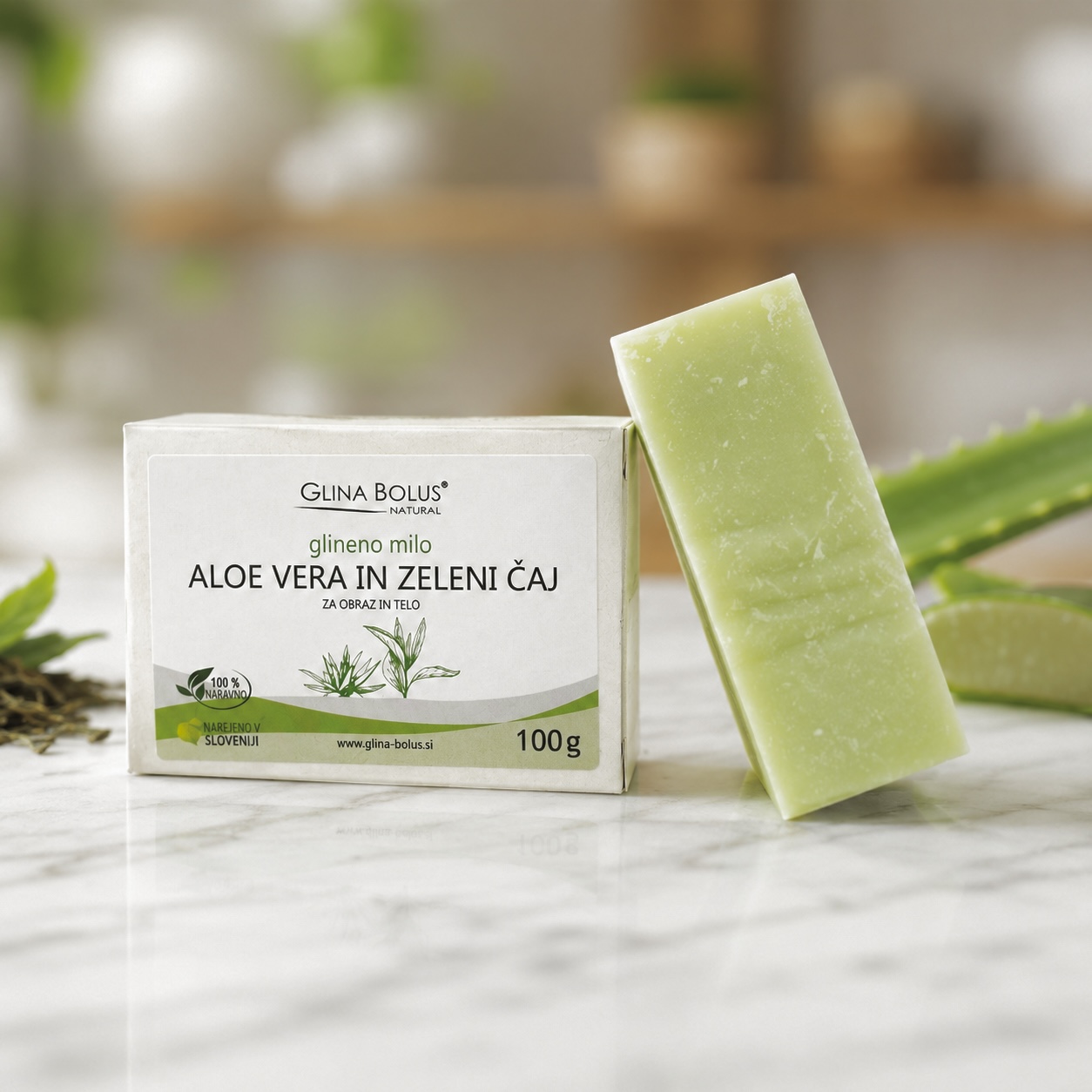 Aloe vera in zeleni čaj glineno milo 100g