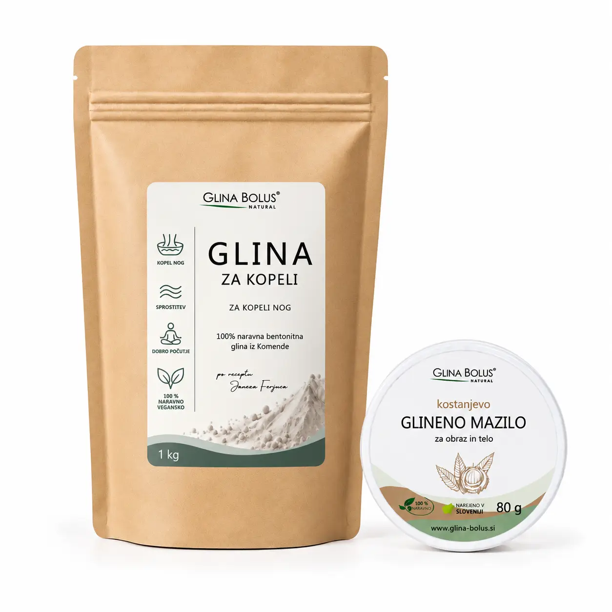 Glina za kopeli 1kg + Kostanjevo Bolus glineno mazilo 80g