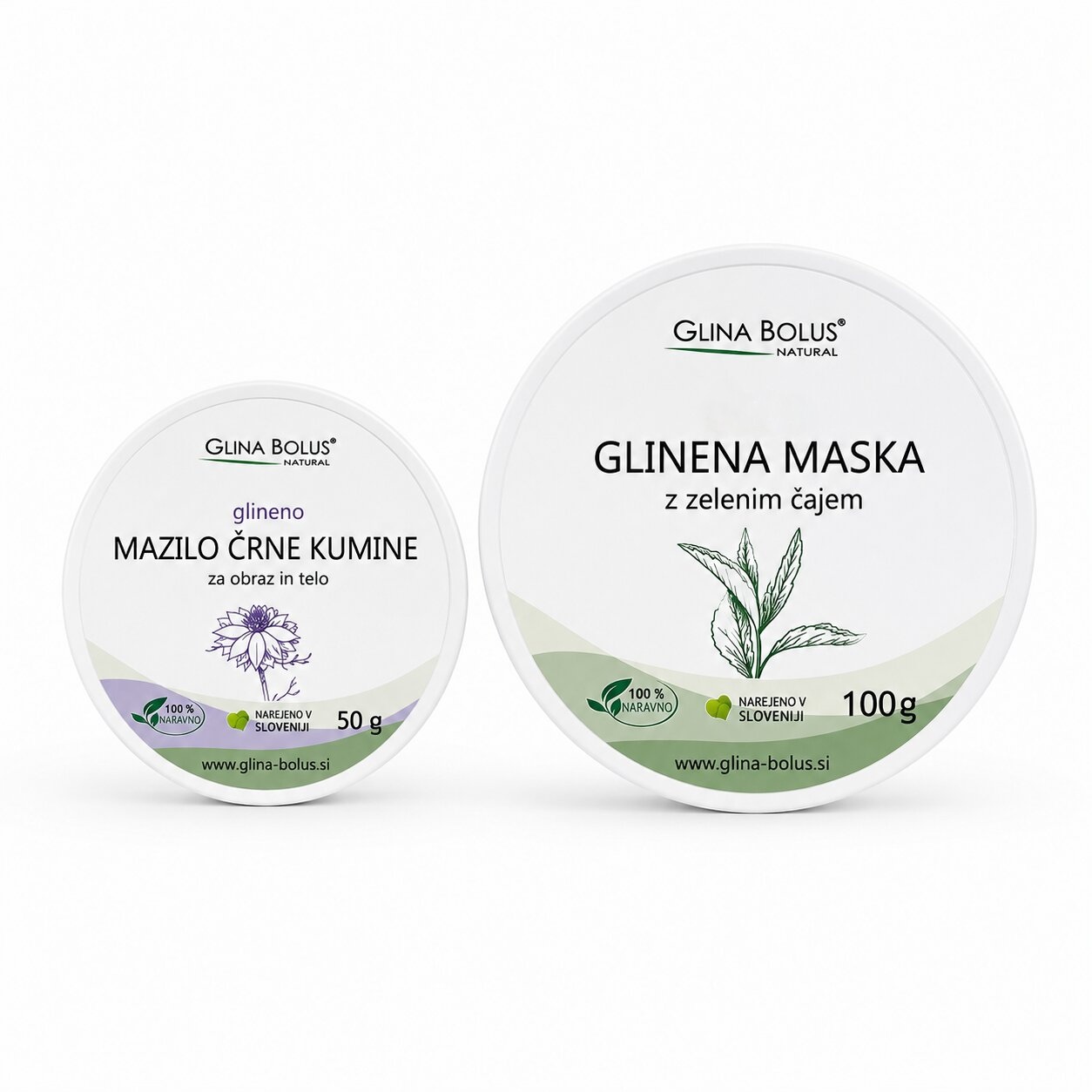 Glinena maska zeleni čaj + Glineno mazilo črne kumine