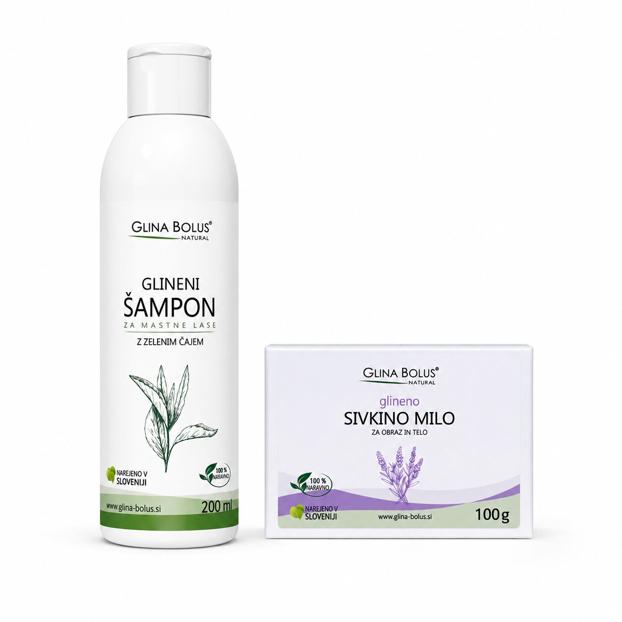 Glineni šampon z zelenim čajem + Sivkino glineno milo