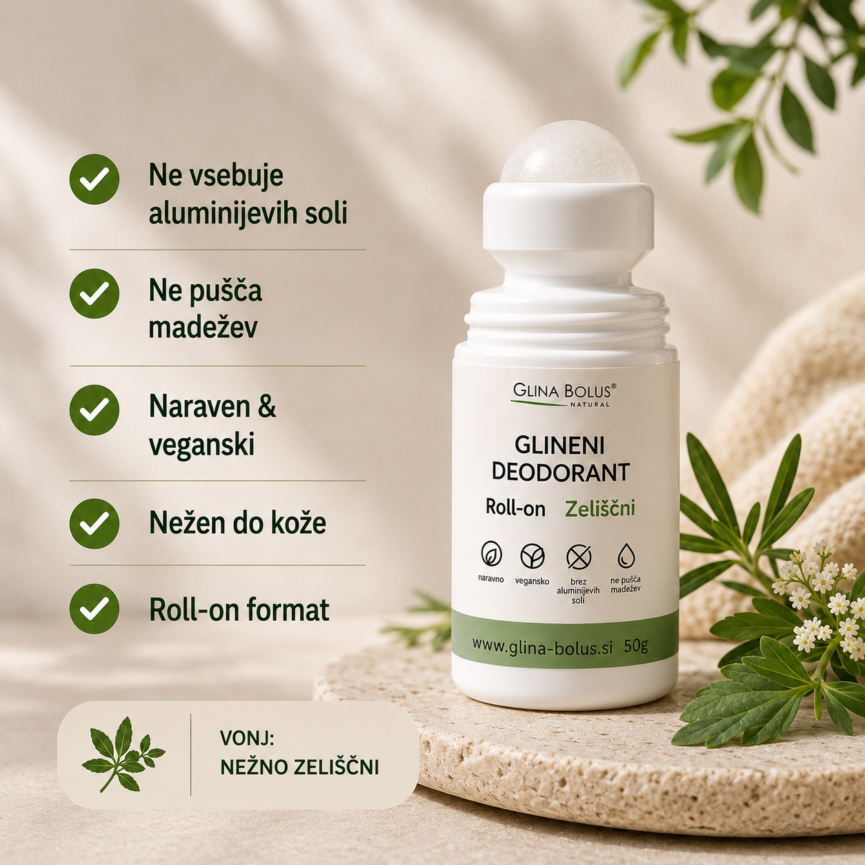 Glineni deodorant - Zeliščni (roll-on) 50ml
