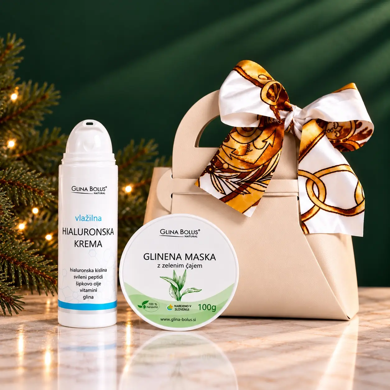 Hydra Glow Set - Vlažilna hialuronska krema + Glinena maska zeleni čaj